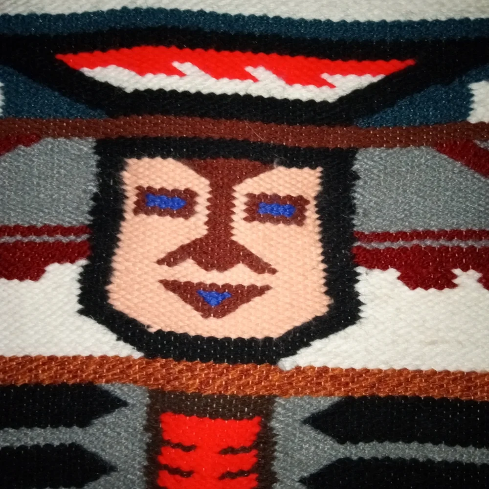Vintage Hand Woven Wool Tapestry 25” x 37” | Ecuadorian Dance Warrior Rug